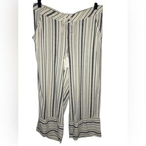 Soft Surroundings Wide Leg Cropped Tassel Tie Pants Size PS Ivory Navy Striped